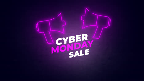 Cyber-Monday-sale-sign-banner-for-promo-video.-neon-glowing-light-with-megaphone-Special-offer-discount-tags-with-Alpha-Channel-transparent-background.